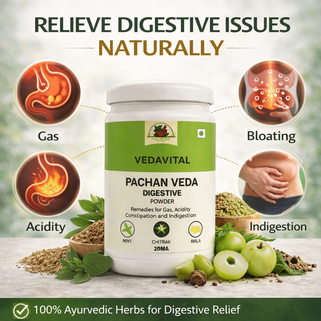 PACHANVEDA Ayurvedic Digestive Powder – Gas, Acidity & Bloating Relief - VEDAVITAL HERBALPACHANVEDA Ayurvedic Digestive Powder – Gas, Acidity & Bloating ReliefDigestive SupplementVEDAVITAL HERBALPACHANVEDA Ayurvedic Digestive Powder – Gas, Acidity & Bloating Relief